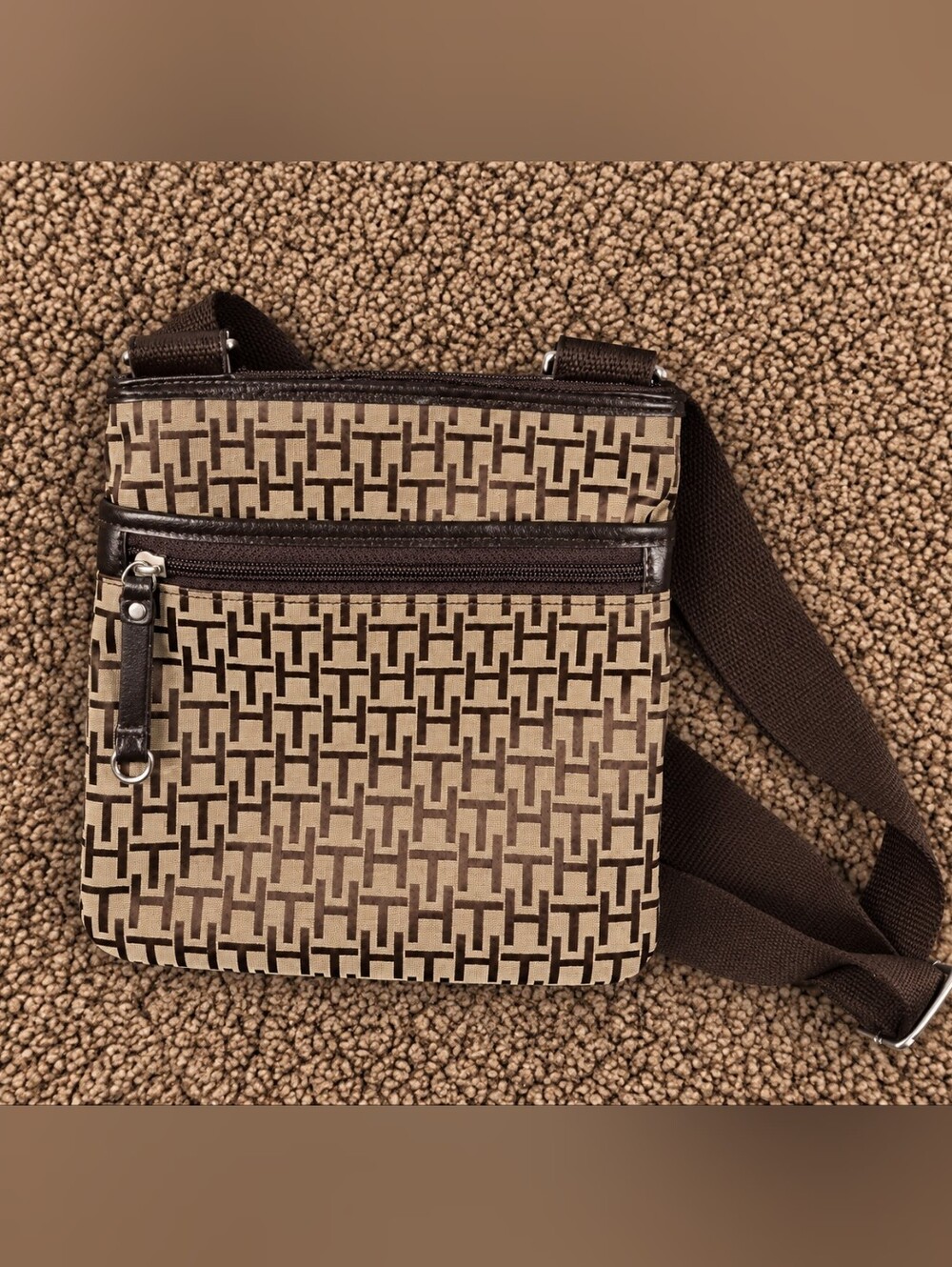 Tommy Hilfiger Monogram Crossbody Bag – Brown & Beige